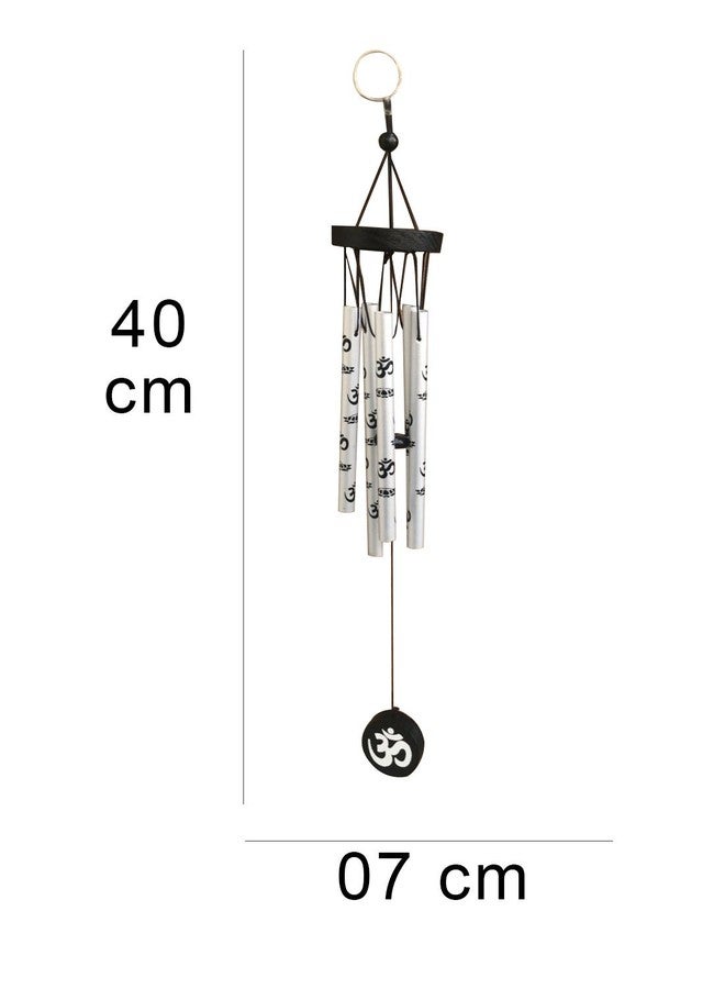 KIRINVEDA Feng Shui Metal Wind Chime with Om Printed 5 Pipes for Positive Energy, Decorative Outdoor/Indoor Hanging Bells, Good Luck Chimes for Home/Balcony Decoration (Silver, Small) - Image 3